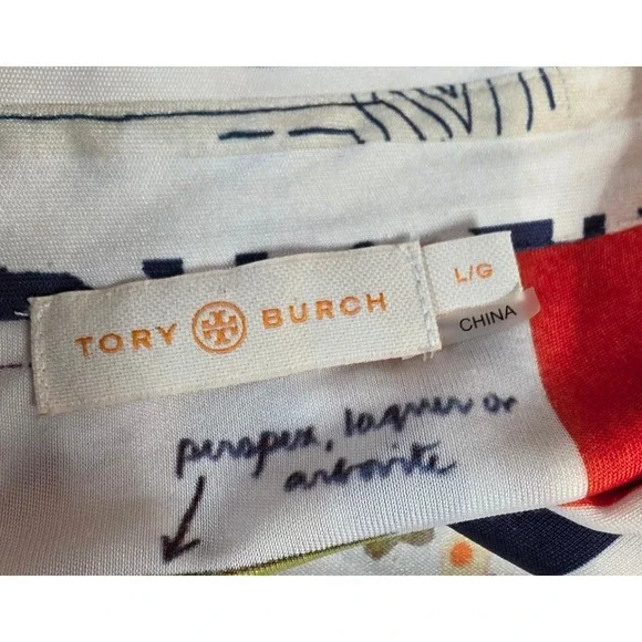 Tory Burch Womens L Silk Blend Laurence Scrapbook Belted Shirtdress - Picture 15 of 16